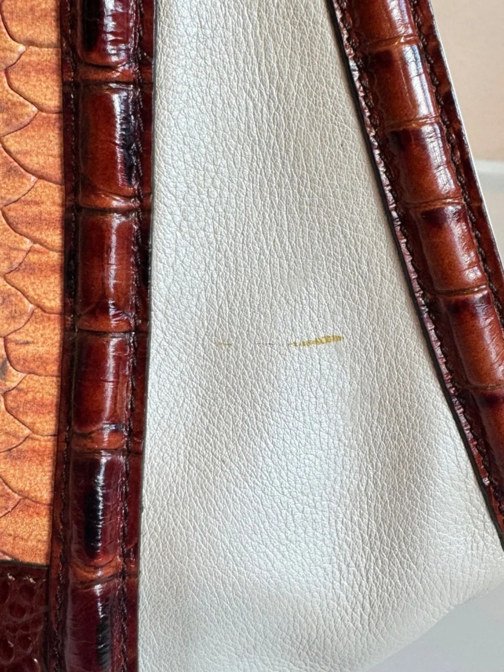 Brahmin Satchel Handbag Snakeskin Leather Trim Mini Asher Melbourne Hemlock